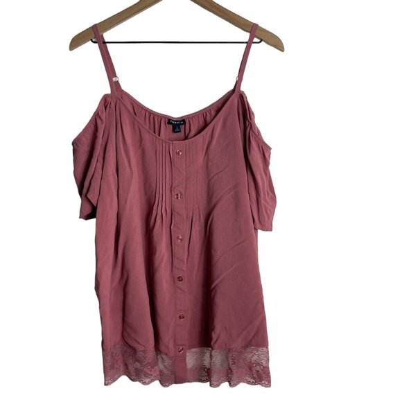 Torrid Women's Cold Shoulder Lace Hem Blouse – Size 2 Mauve - Picture 2 of 8